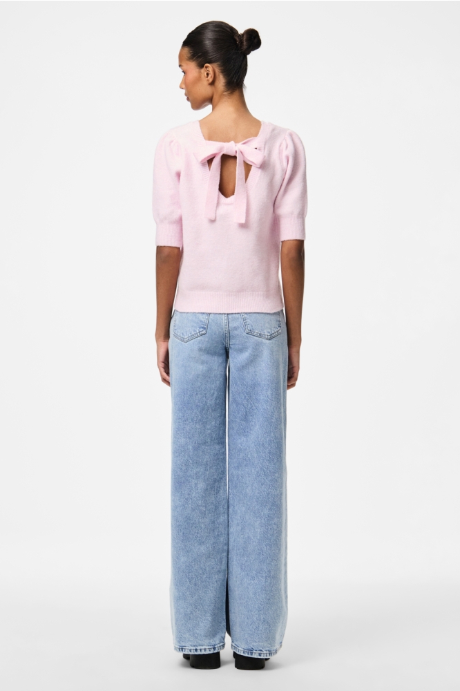 PCFUNIA SS O-NECK BOW KNIT TOP D2D 17161141 PINK TULLE